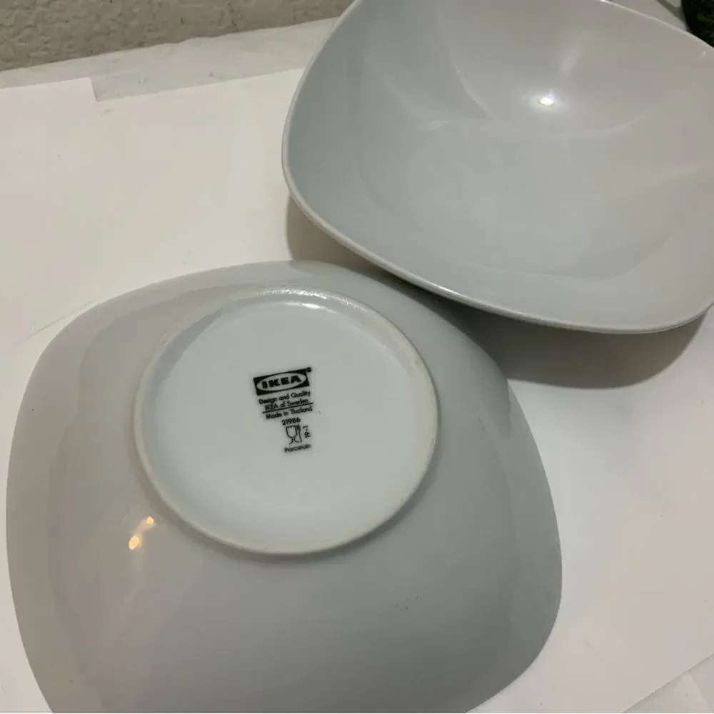 Set of 2 IKEA Square Soup Cereal Bowl Salad 8” White Porcelain 21986 Thailand G5